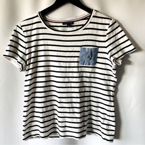 Tommy Hilfiger Women’s Striped Crew Neck Pocket Detail T-Shirt Size Large